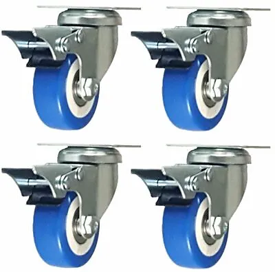 $15.99 • Buy 4 Pack 2  Caster Wheels Swivel Plate Total Lock Brake Blue Polyurethane PU 260LB