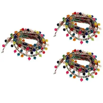 3x Ethnic Style Fringe Tassel Braid Jacquard Ribbon W/ Pom Pom Ball • £7.81
