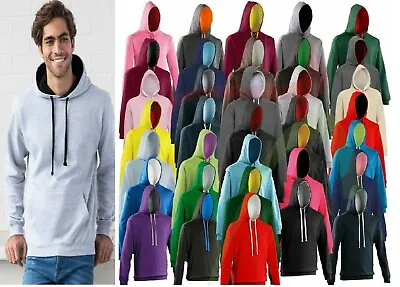 Men's Varsity Hoodie Contrast Colour Mix Casual Sweatshir AWDis Pullover Hooded • £19.40