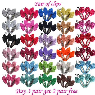 Girls Kids Baby Bow Hair Clips Sides Snaps Children Ribbon Hair School Set Pair • £2.99