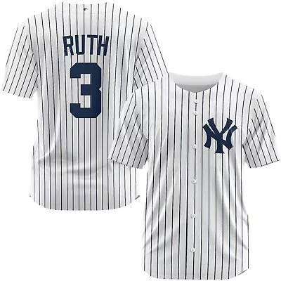 Men's New York Yankees Babe Ruth 3 Home Replica Name Pinstripes Jersey • $29.99