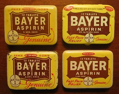 4 Vintage 'bayer' Aspirin Tins All Different Sterling Varick 12 Tablet Size Nice • $9.99