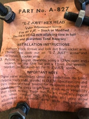 $27 • Buy E Z Adjust Air Cooled VW Bug Bus Valve Adjustment Screw Special Hex Head Style