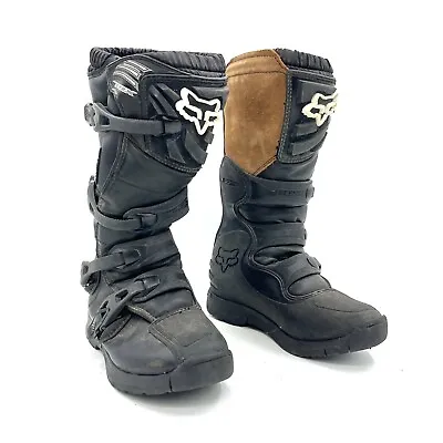 Fox Comp 3 Motocross Boots Black Brown Youth Size 8 • $74.99