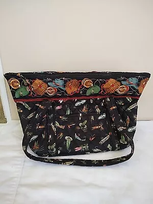 Rare New Vintage Vera Bradley Fishing Lures Black Purse Tote Zip 11 X6 X10  USA • $34.99