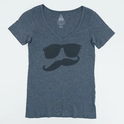 Volcom Womens XS Gray Sunglasses Mustache Short Sleeve V Neck T Shirt Made USA • $4.88