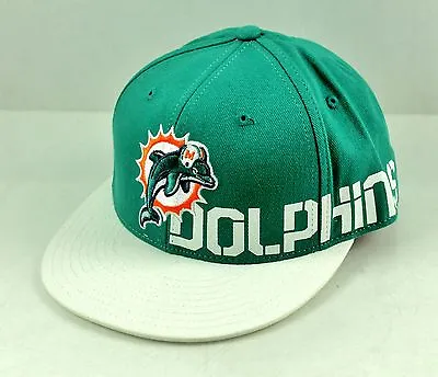 MIAMI DOLPHINS White Flat Visor Bill Fitted Green Hat Cap NFL Team Apparel L XL • $15