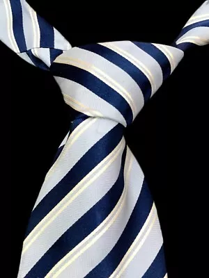 CANALI Tie Silk Blue White Striped Italy Necktie Luxury 58  • $179