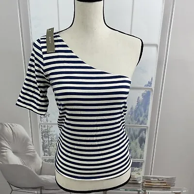 J.Crew Form Knit One-Shoulder Top Black Sleeveless Sailor Medium Stripe Size S • $19.95