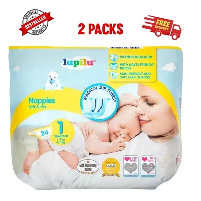 Lupilu Newborn Nappies Size 1 | 24 Nappies | 2 X Packs Of 24 | 48 Total Nappies • £7.49