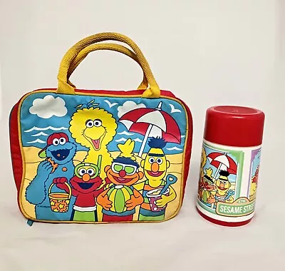Vintage Sesame Street Lunchbox W/Thermos! Elmo Cookie Monster Ernie Lunchbox. • $17.99
