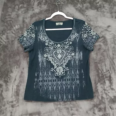 Vanilla Sugar Womens Size 1X Black Heart Rhinestone Art Design Cotton Shirt Top • $12.99