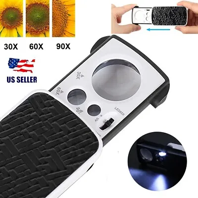 30X 60X 90X LED Jewelers Pocket Magnifier Jewelry Loop Eye Magnifying Glass USA • $9.26