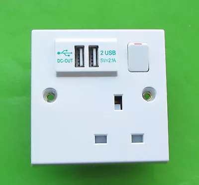 High Quality White UK 13A 1Gang Electric Wall Plug Sockets With 2 USB Outlets • £6.99