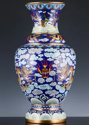 £7.58 • Buy Large Chinese Cloisonne Enamel Gilt Bronze Dragon Figural Vase