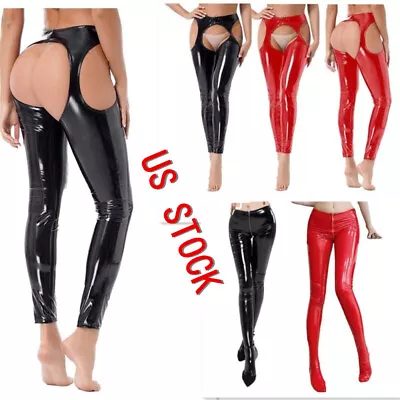 US Women's Wetlook Leather Stretchy Shiny Tights Skinny Pants Carnival Clubwear • $15.19