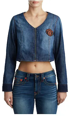 True Religion Women's X Manchester United Cropped Zip Up Denim Blouse Top • $34.98