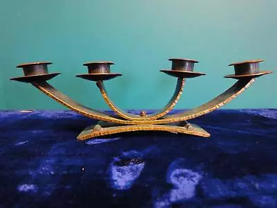 Israel Vintage Shabbat Candelabra Candlestick Hakuli Hand Made Bronze 1950's  • $66