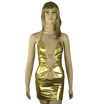 Club Wear Gold + Chain Mini Dress Outfit Vinyl Cleopatra Hottie • $9.99