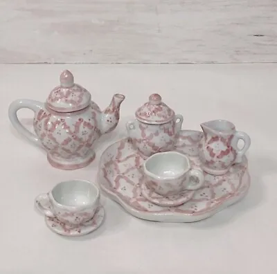 Vintage Miniature Porcelain Tea Set Pink Mini Tea Set • $15