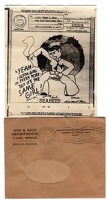 1945 WWII Illustrated V-Mail - Seabees Naval Const. Battalion Cartoon • $17.50