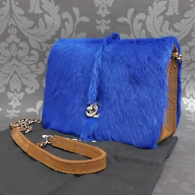 CHANEL Edinburgh Blue Fur Stitch Suede Brown Chain Shoulder Bag #2676 Rise-on • £1254.07