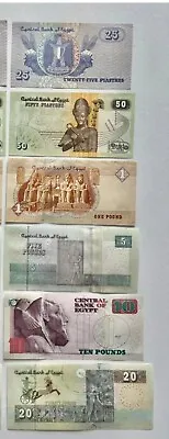 Lot Of 6  Egyptian Paper Money Uncirculated 2550 Piastres - 1510 & 20 Pounds • $7.99