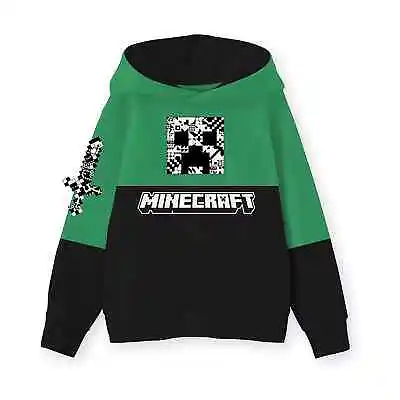 New Boys Minecraft Creeper Fleece Pullover Hoodie 4/5 6/7 8 10/12 14/16 • $32.95