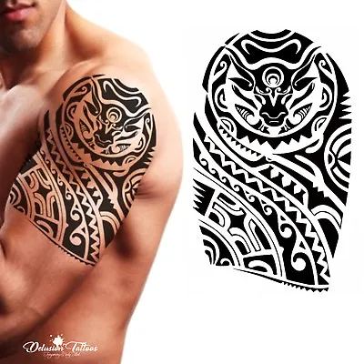 £3.99 • Buy Tribal Temporary Tattoo - Polynesian Bull Maori Shoulder Arm Black Mens Womens