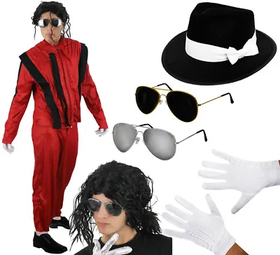 Mens Deluxe Jacko Costume Wig Hat Glasses Gloves Halloween Fancy Dress Outfit • £31.59