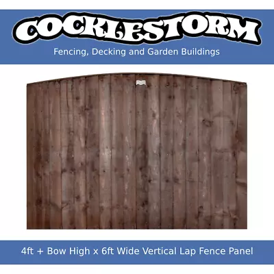 4ft + Bow High X 6ft Wide Vertical Lap Feather Edge Timber Garden Fence Panel • £48