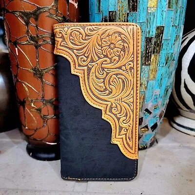 Western Mens Wallet Faux Leather Bifold Checkbook Style  MONTANA WEST Handtooled • $33