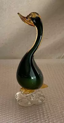 Authenic Murano Sommerso Glass Green  Yellow (Mallard Duck) Bird Sculpture • $75