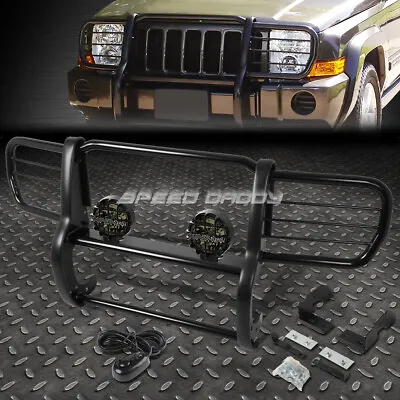 Black Brush Grille Guard+round Smoke Fog Light For 06-10 Jeep Commander Xk Suv • $287.99