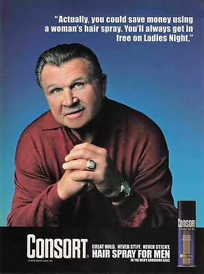 Mike Ditka Consort Hair Spray #3 Y2K 2000S Vtg Print Ad 8X11 Wall Poster Art • $7.49