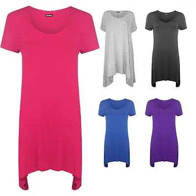 £10.99 • Buy New Ladies Dipped Hem Uneven Plain Short Sleeve Womens Stretch T-Shirt Top