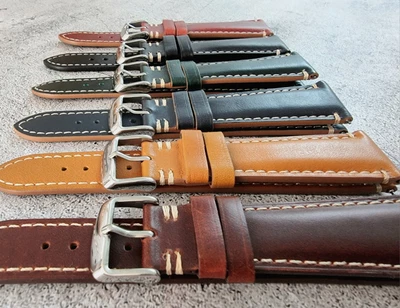 Premium Vintage Leather Watch Strap Band 20mm 22mm 24mm Black Blue Burgundy Red • £9.56