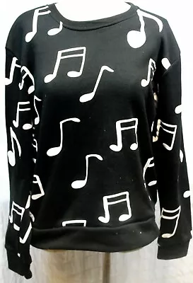 Music Black Sweatshirt White Notes Womens L Fleece Long Sleeve Qingduomao • $25