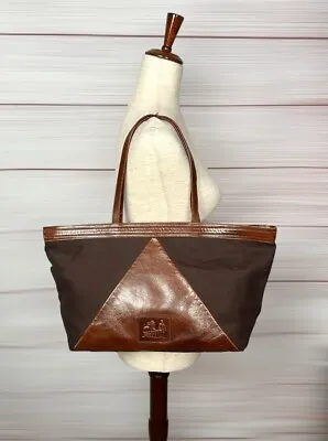 La Bagagerie France Shoulder Zip Tote Bag Vintage Brown Leather Canvas Combo • $65