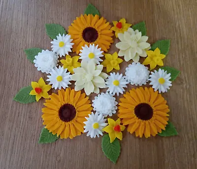 18 -Spring Time Sunflower Edible Sugar Paste Flowers Cake Decorations Toppers • £8.95