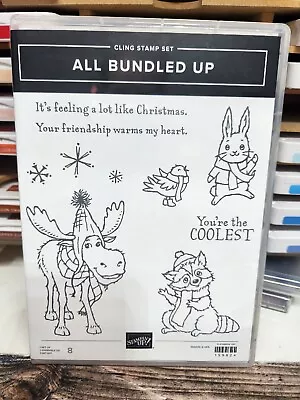 Stampin' UP! ALL BUNDLED UP Stamp Set  Moose Christmas Raccoon Bird Rabbit • $22.95