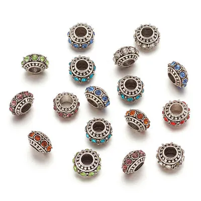 Big Hole Crystal Rhinestone Pave Silver Rondelle Spacer Beads Fit European Charm • $6.98