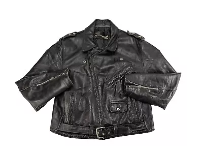Vintage Leather Biker Jacket Montgomery Ward Size 44 Motorcycle Jacket Belt • $124.99