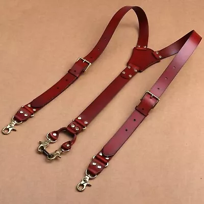 Buckles Suspenders Straps Loops Duty Suspenders Men Y-back PU Leather Heavy • $16.14