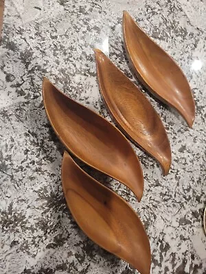 Set Of 4 Vintage Leaf Shape Monkey Pod Wood Bowls Hawaii Maui MCM • $8.99