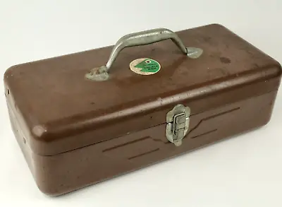 Vintage  JC Higgins Brown Metal Fishing Tackle Box Thunderbird 50's 60's Sears • $34