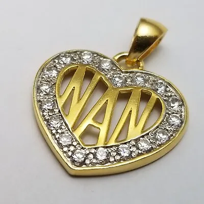 Solid Sterling Silver Gold Plated NAN Love Heart Pendant Hallmarked - 2.3g • £17.99