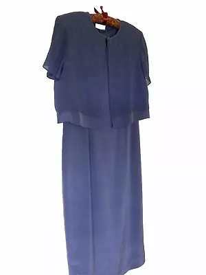 Mother Bride Dress Blue Silk Sheath Talbots 12 Petite Mid Calf 2 Piece • $32