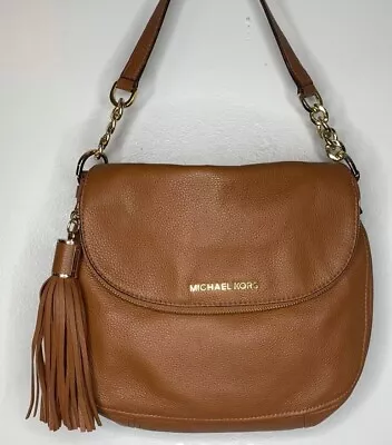 Michael Kors Bedford Brown Pebbled Leather Tassel Zipper Foldover Crossbody Bag • $59.99