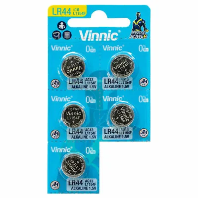 5 X Vinnic L1154F LR44 Batteries Alkaline 1.5V AG13 G13 • $10.75